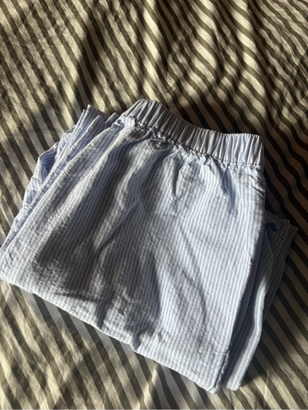 Harlow Light Blue and White Striped Seersucker Pants